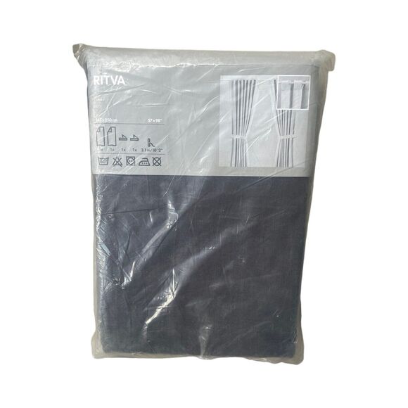 Ikea RITVA Curtains 1 pair 100% Cotton with Tie-Backs 57" x 98" Dark Grey New - Picture 1 of 4